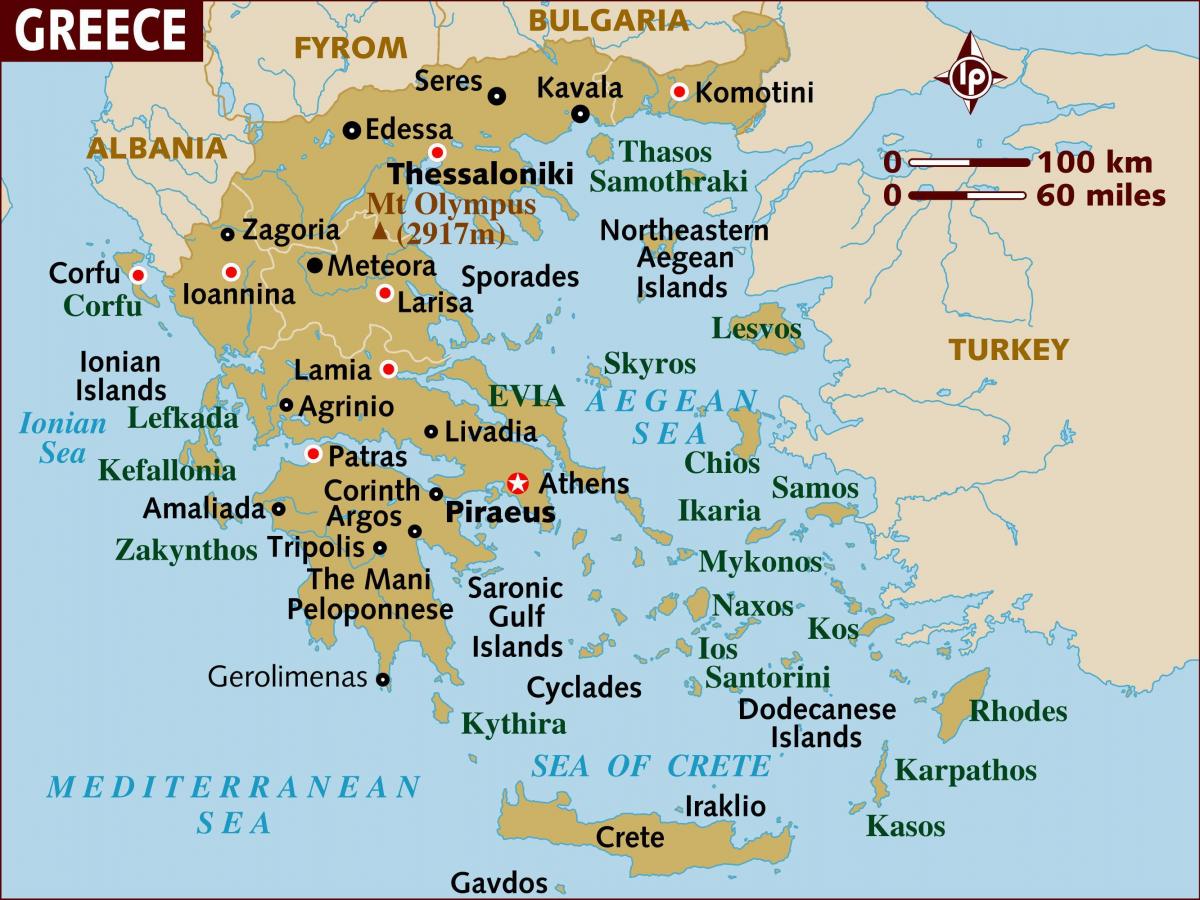 Афины на карте Греции