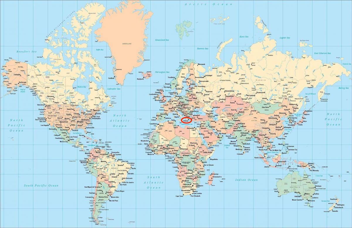 местоположение Афин на карте мира