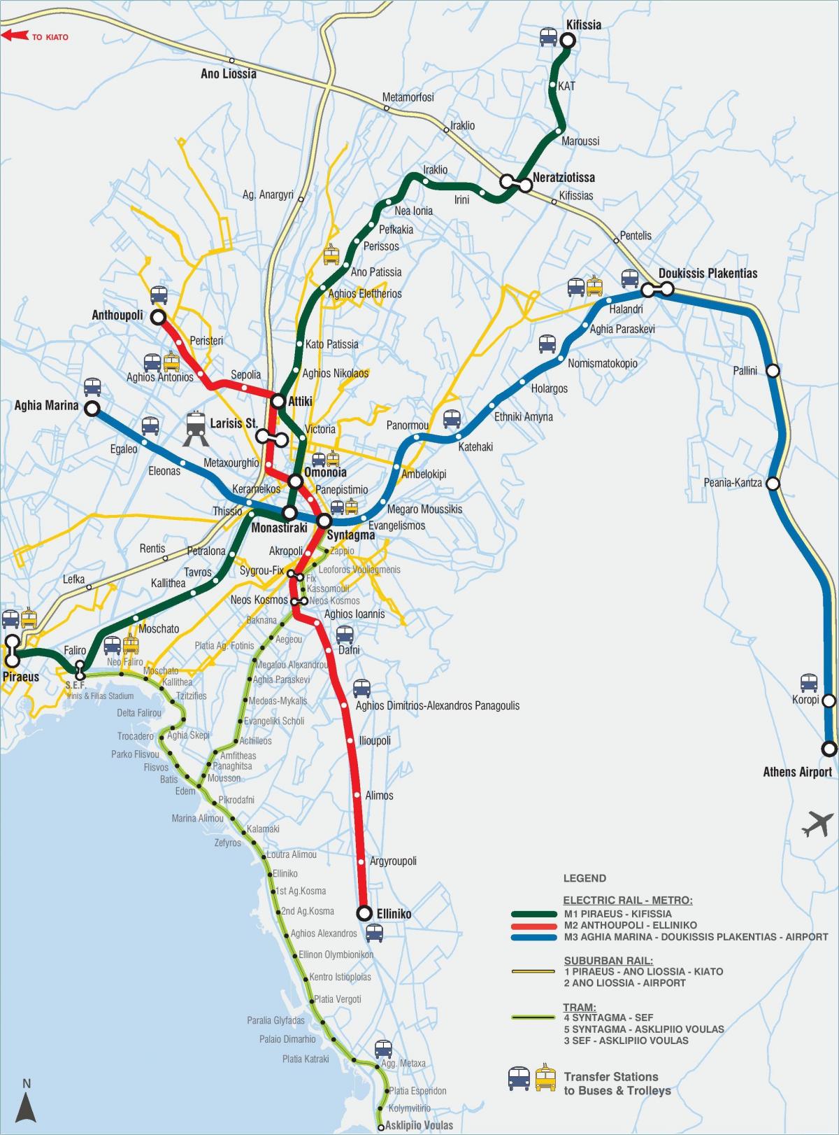 карта железнодорожных станций Афин