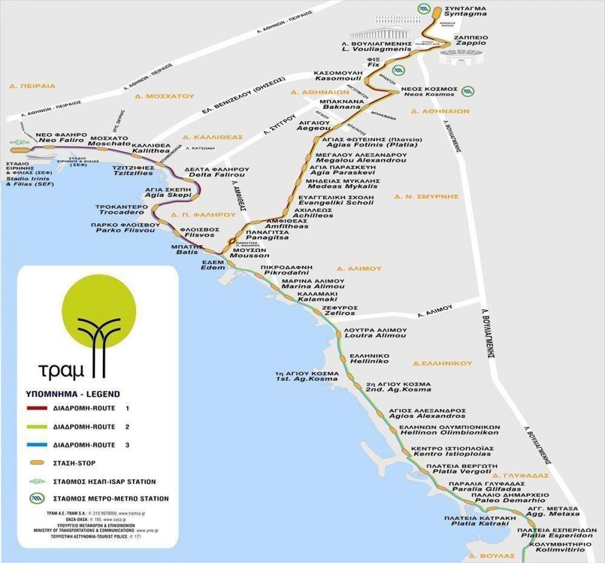 карта трамвайных станций Афин